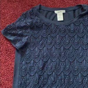 Isela Navy Lace Stretch T-Shirt